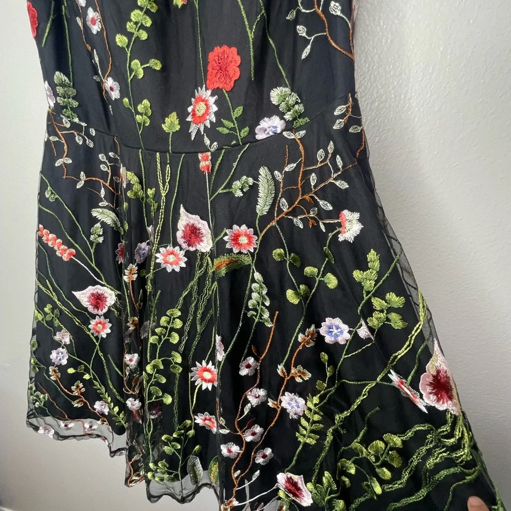 City Studio Macys Black Lace Floral 50s style sleeveless Ruffles Dress Large - Picture 8 of 9
